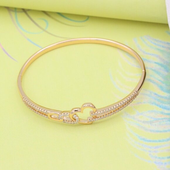 Romantic Rose Gold Heart Link Bangle with Crystal Detailing, XPBL0570 - Picture 3 of 12